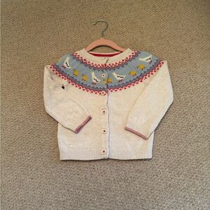 Baby Boden Cream Cardigan with Red and Blue Accents Ducks